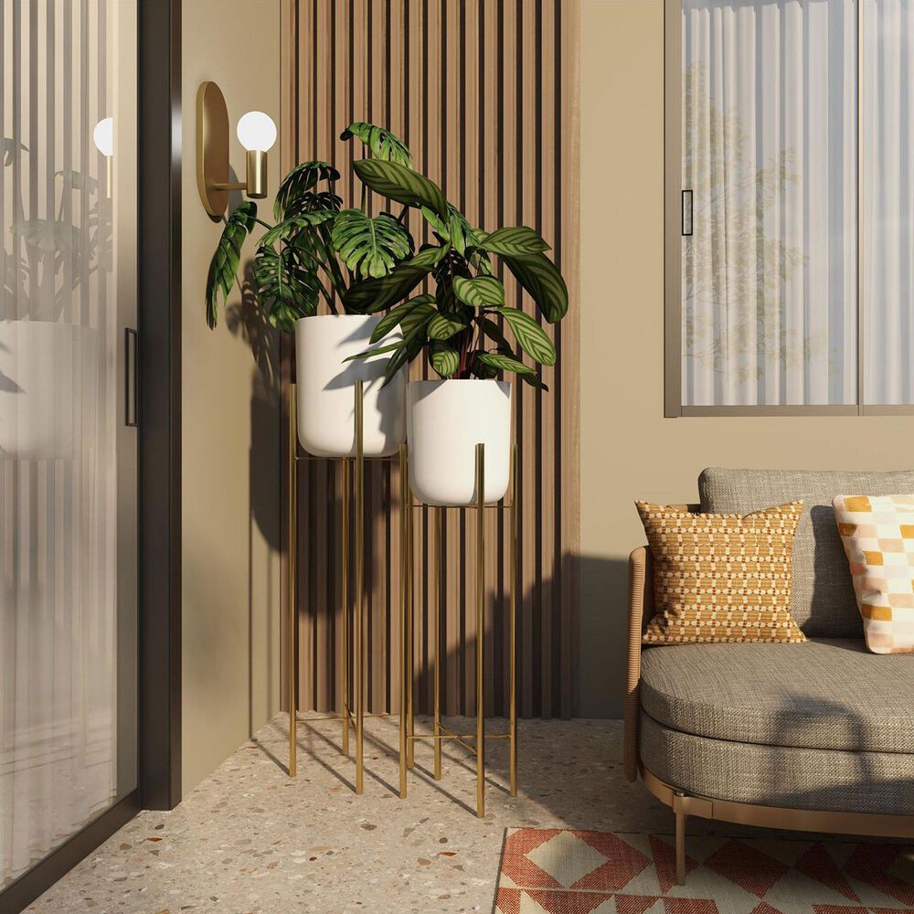 Maple and Jade Dome Planter with Removable Stand in Polished White and Gold &#40;Set of 2&#41;, , large