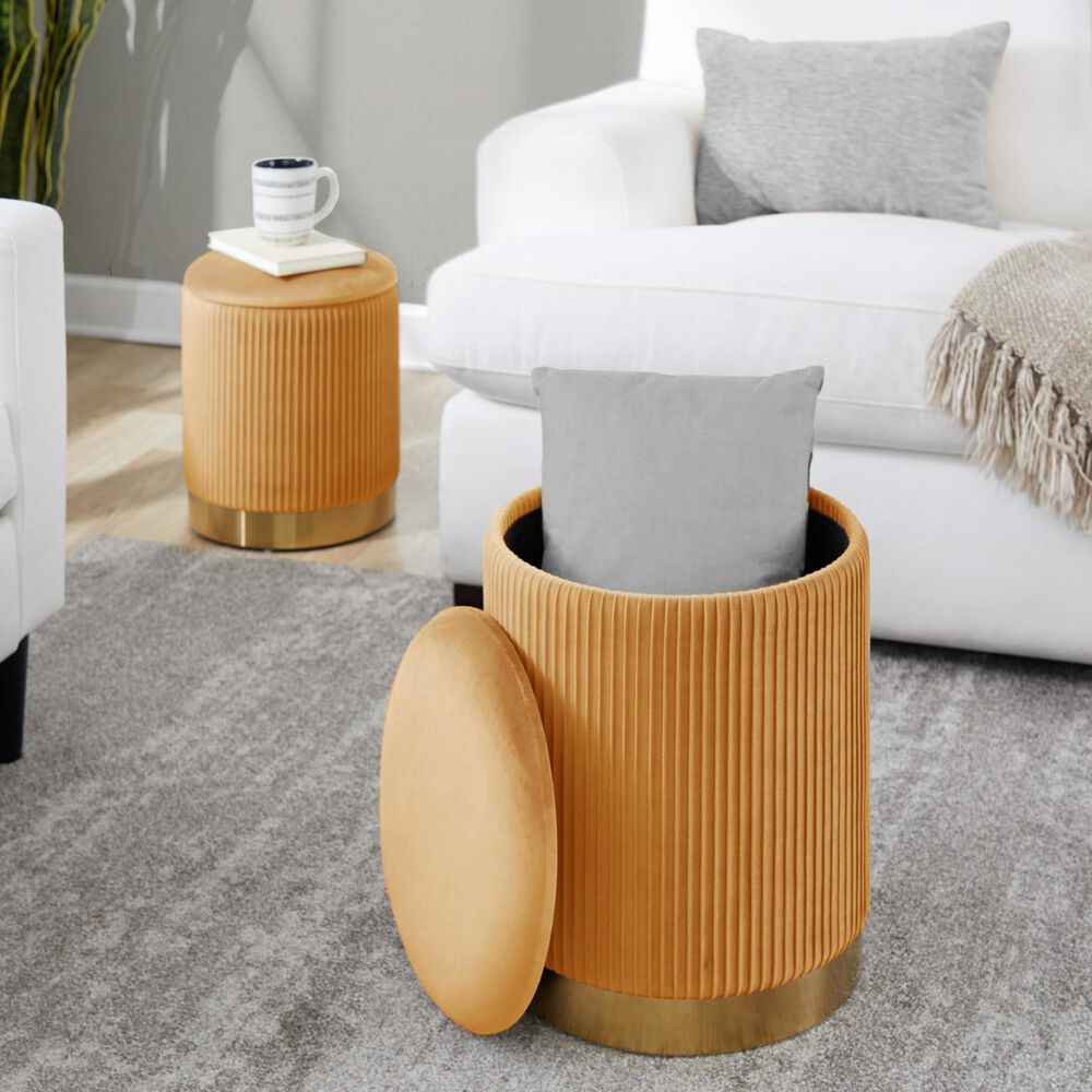 Lumisource Marla 2-Piece Nesting Pleated Ottoman Set in Orange, , large