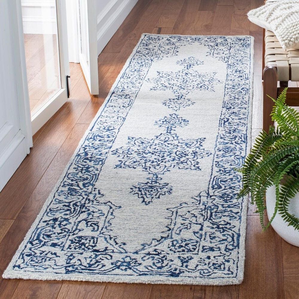 Safavieh Micro-Loop MLP614A 2&#39;3&quot; x 9&#39; Ivory and Blue Runner, , large