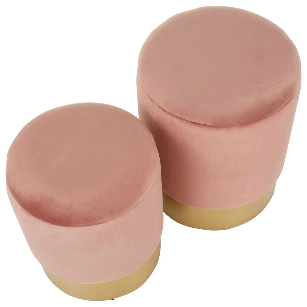 Lumisource Marla 2-Piece Nesting Ottoman Set in Pink Velvet and Gold, , large