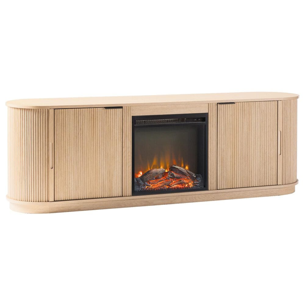 Walker Edison Chloe 70" TV Stand with Freestanding Electric Fireplace in Coastal Oak, , large
