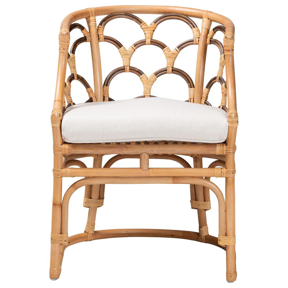 Baxton Studio Aster Rattan Arm Chair in White, , large