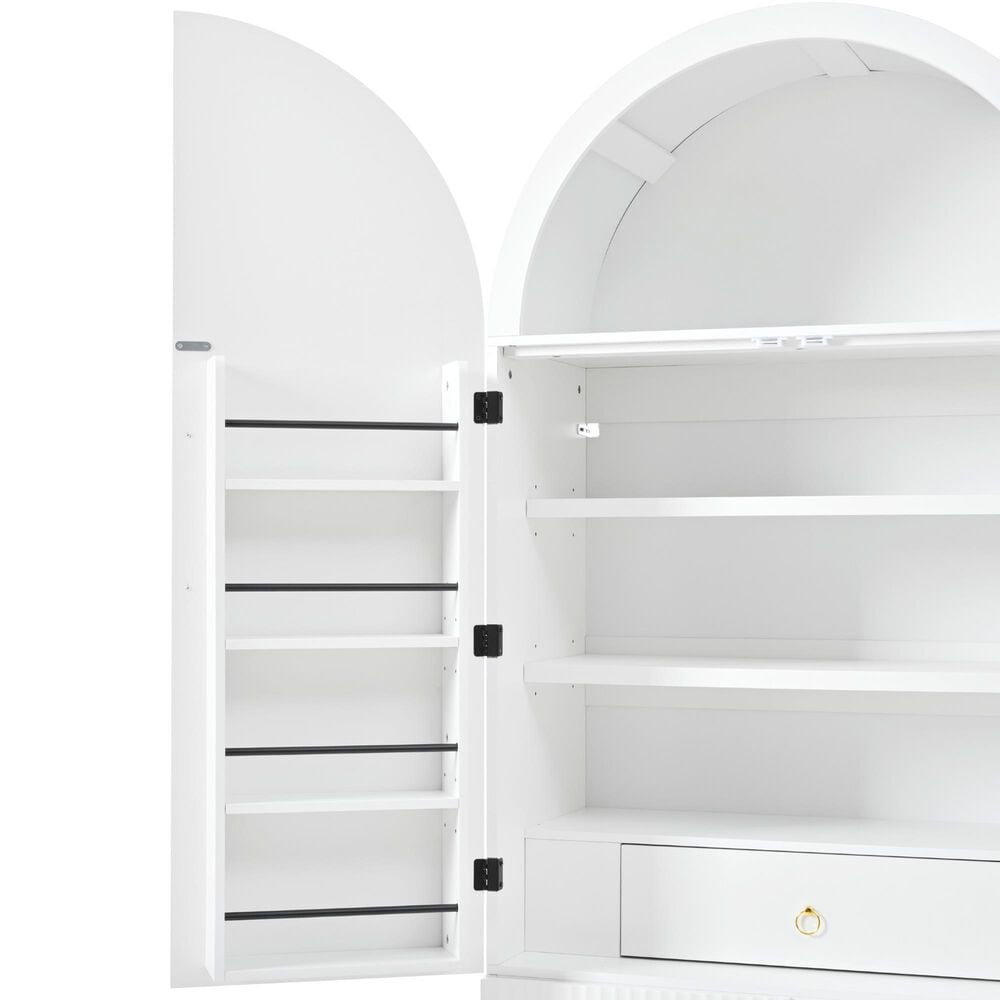 HOMLUX 72" Tall Arched Kitchen Pantry Cabinet in White, , large