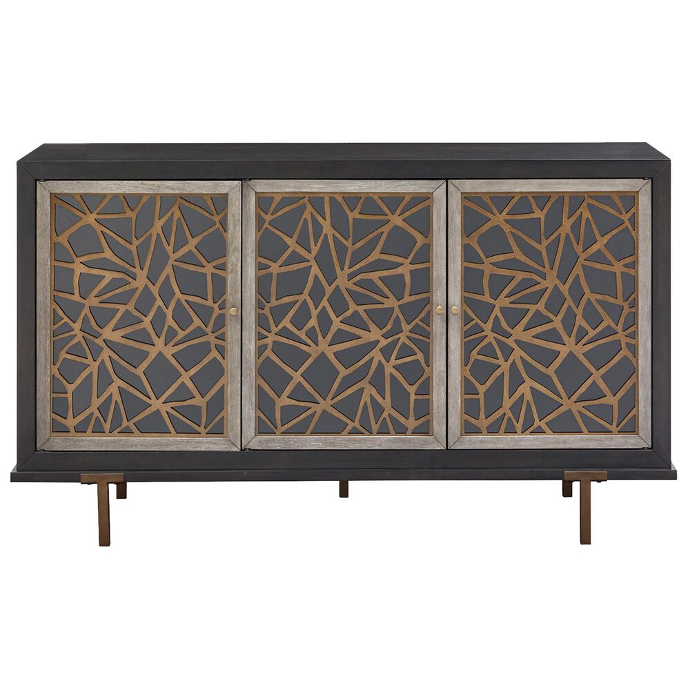 Nicolette Home Ryker Server in Grey, Black Glass, and Aged Brass, , large