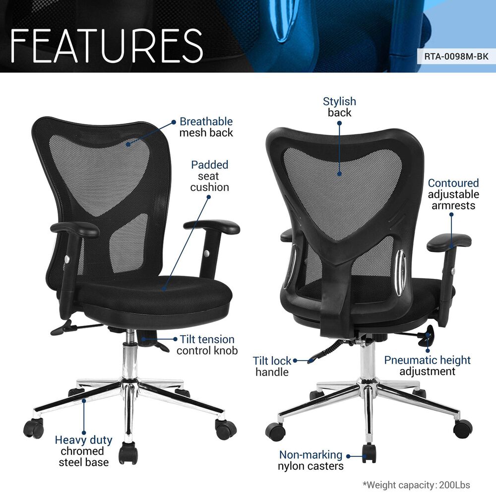 Rta Products Llc High Back Mesh Office Chair With Chrome Base in Black, , large