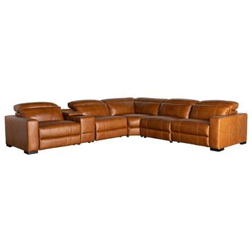 Fan Creek 6-Piece Leather Power Reclining Sectional in Saddle, , large