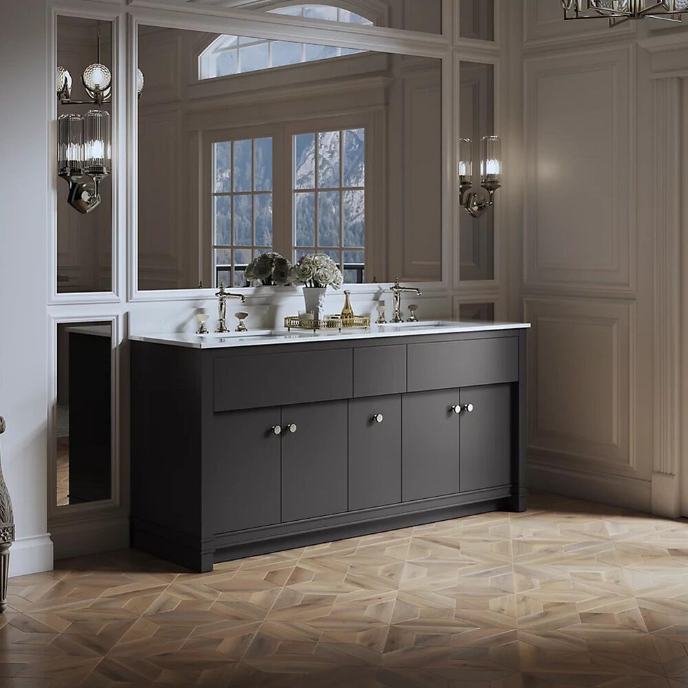 Kohler Alouette 72" Double Bathroom Vanity in Ferrous Grey with 2 cm White Quartz Top and Rectangular Sinks, , large