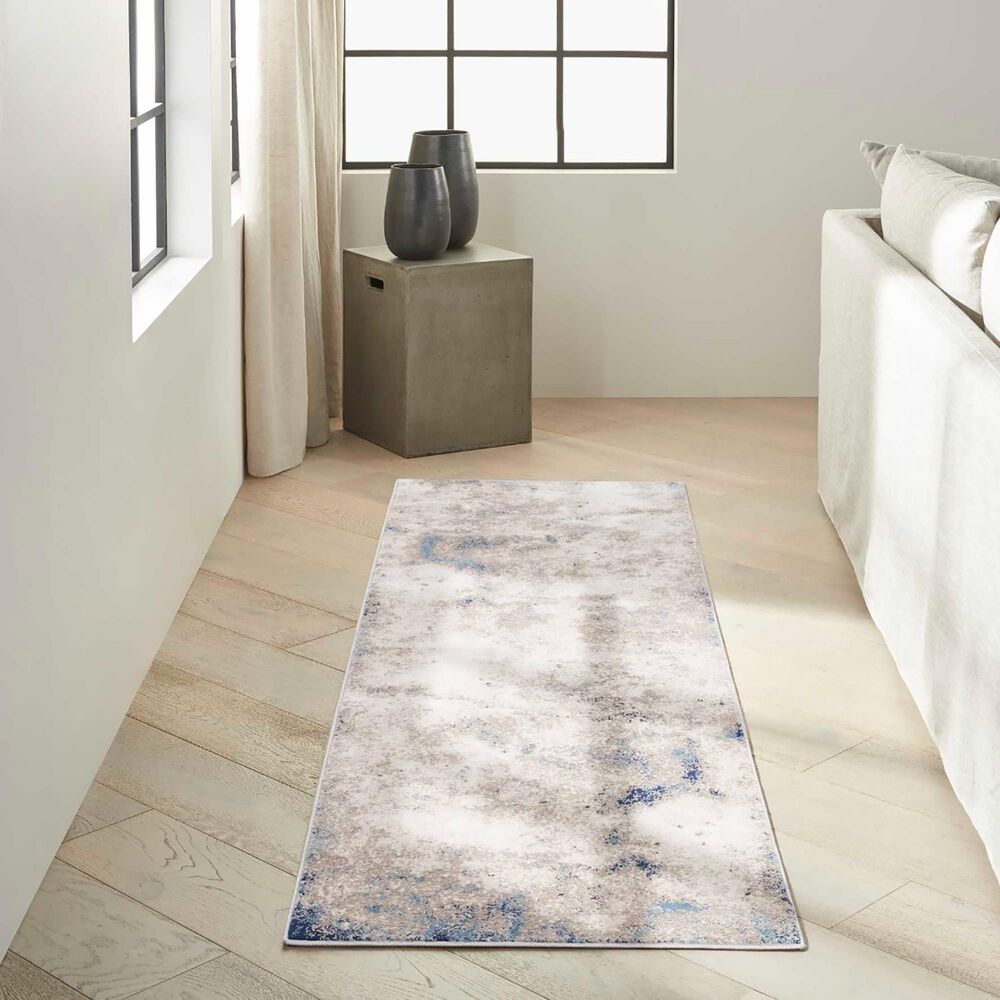 Nourison Infinity IFN05 2&#39;2&quot; x 7&#39;6&quot; Ivory, Grey and Blue Runner, , large