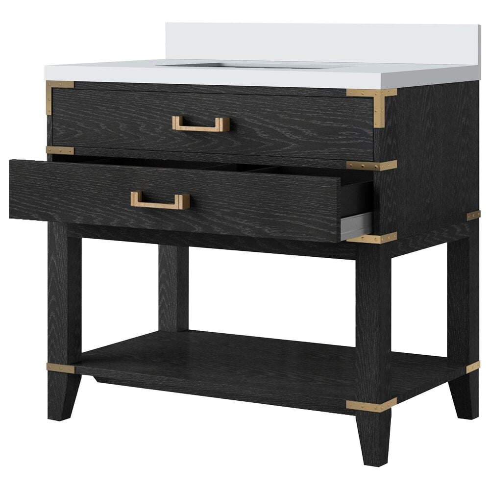 Lexora Home Norwalk 36&quot; Single Bathroom Vanity in Black Oak with White Cultured Marble Top and Rectangular Sink, , large