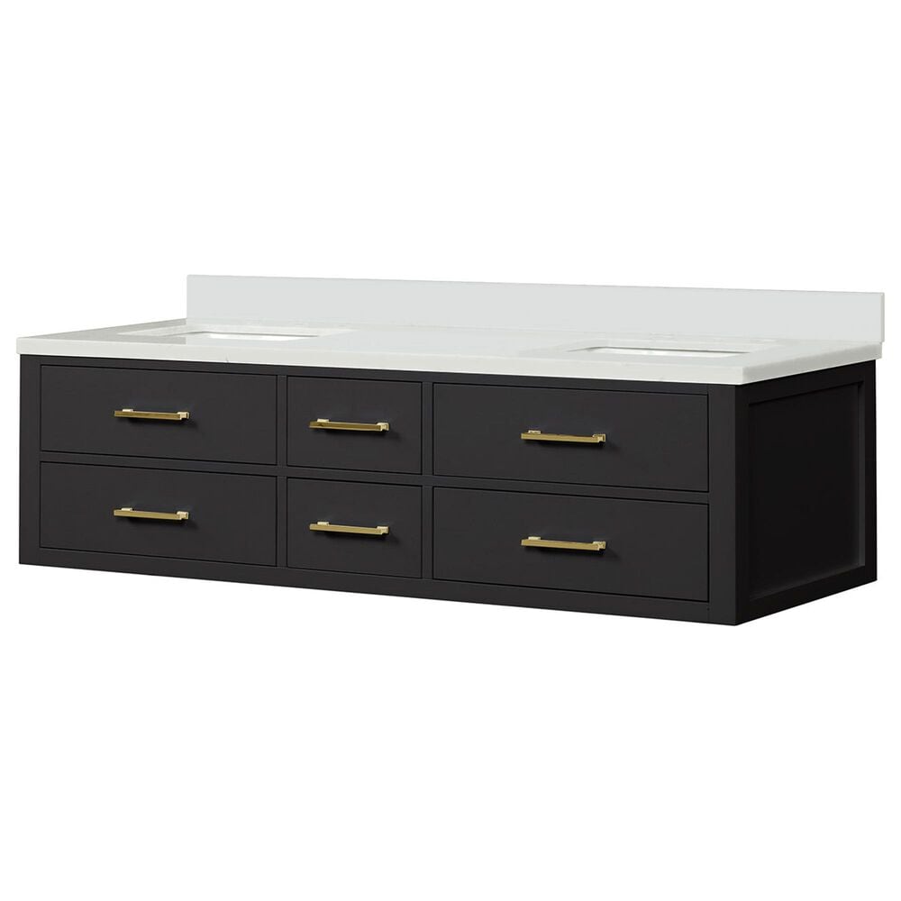 Lexora Home Castor 72" Double Bathroom Vanity in Black with 2 cm White Quartz Top and Rectangular Sinks, , large