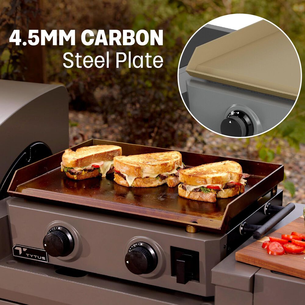 Tytus Emberwood Grill and Prep Cart with 2-Burner 22" Gas Tabletop Griddle in Gunmetal Gray, , large