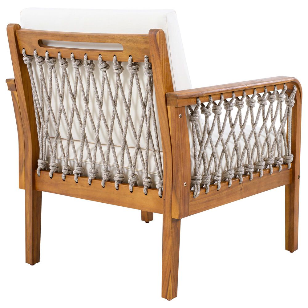 Hearth and Haven Outdoor Club Chair with Handwoven Rope Armrest and Light Teak Frame in Cream, , large