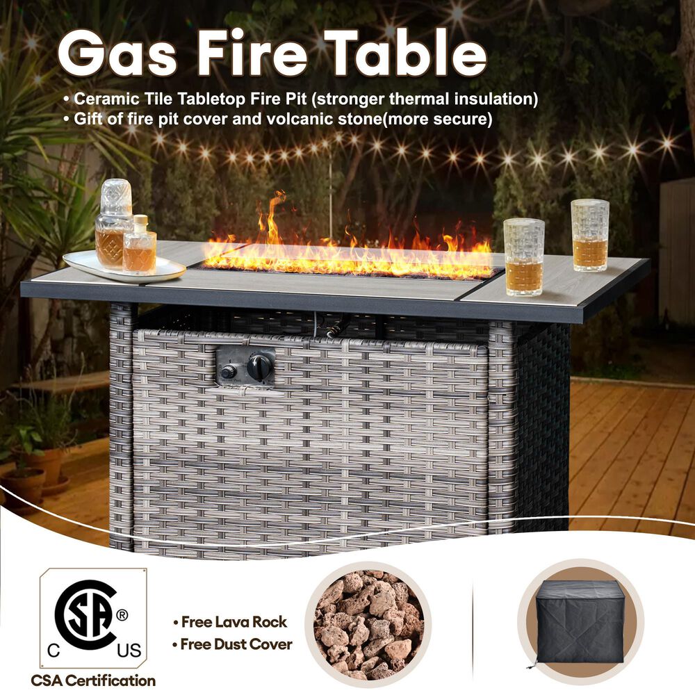 HOMLUX 7-Piece Patio Conversation Set with Rocking Chairs and Fire Pit Table in Denim Blue, , large