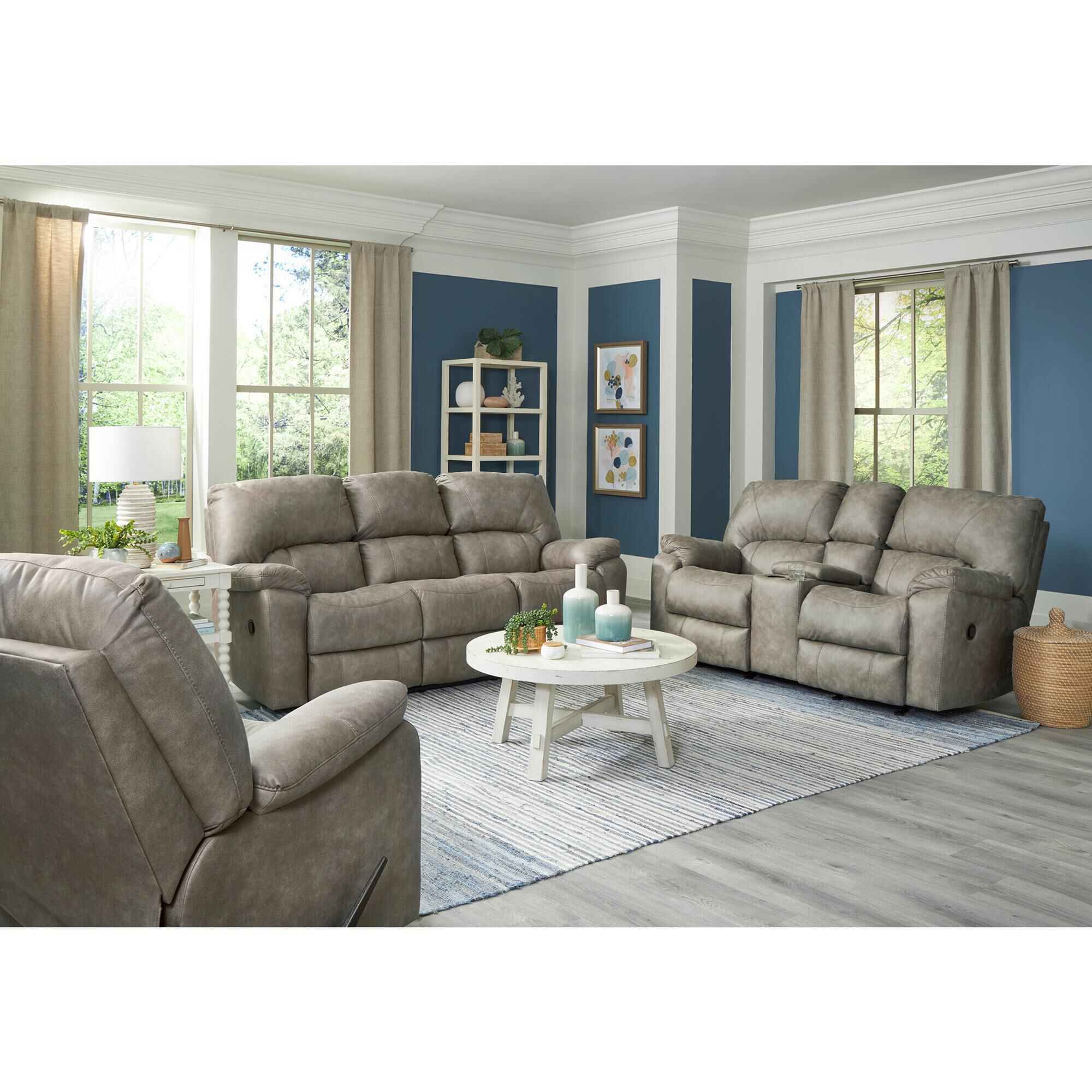 HomeStretch Sapphire Manual Reclining Rocking Sofa with Scoop Seat