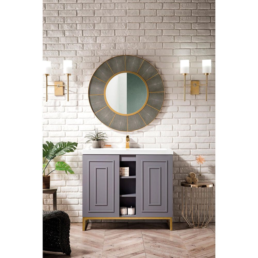 James Martin Vanities Alicante 39.5&quot; Single Bathroom Vanity in Grey Smoke and Radiant Gold with 5 cm White Glossy Resin Top and Rectangular Sink, , large