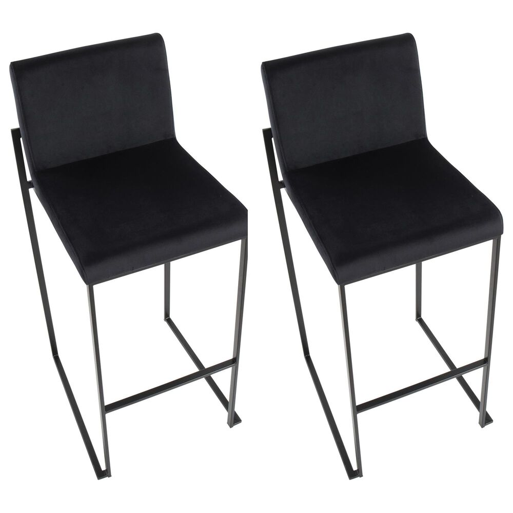 Lumisource Fuji Stackable Barstool with Black Velvet Cushion in Black &#40;Set of 2&#41;, , large
