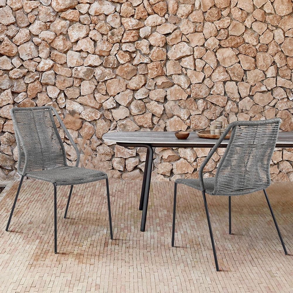 Blue River Clip Outdoor Dining Chair with Gray Rope in Black (Set of 2), , large