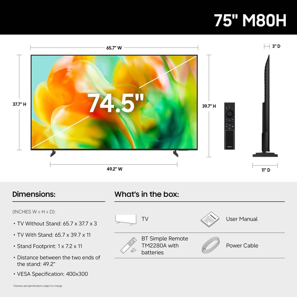 Samsung 75" Class M80H Series Mini LED 4K HDR Vision AI in Black - Smart TV (2026), , large
