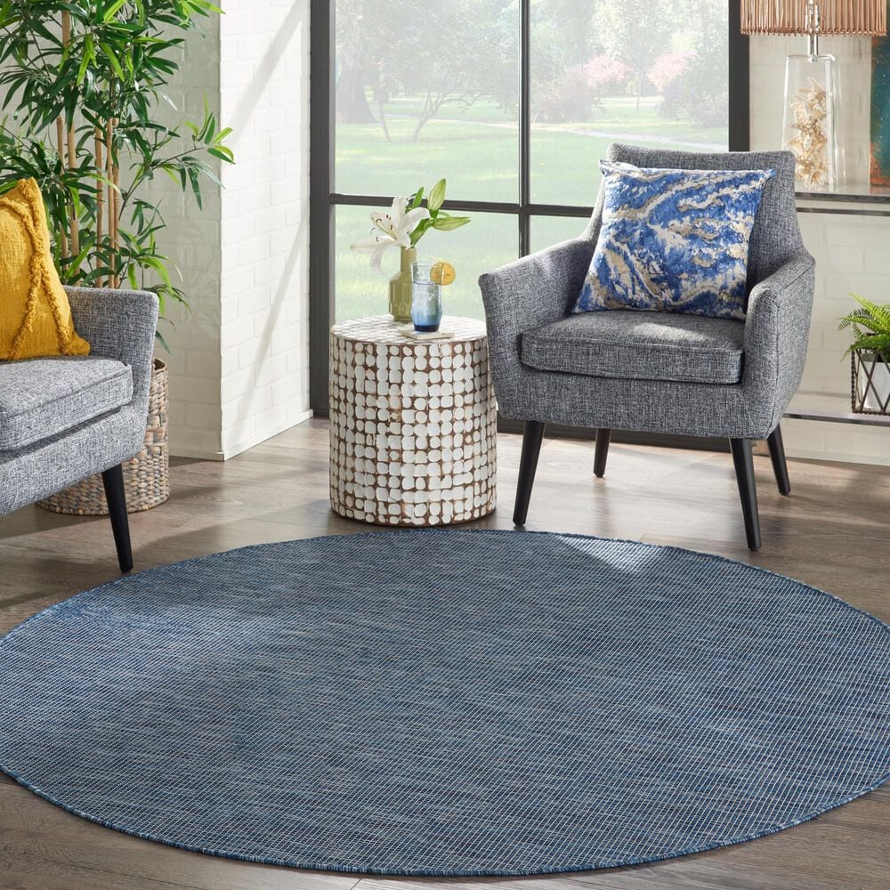 Nourison Positano 6&#39; Round Navy Blue Indoor/Outdoor Area Rug, , large