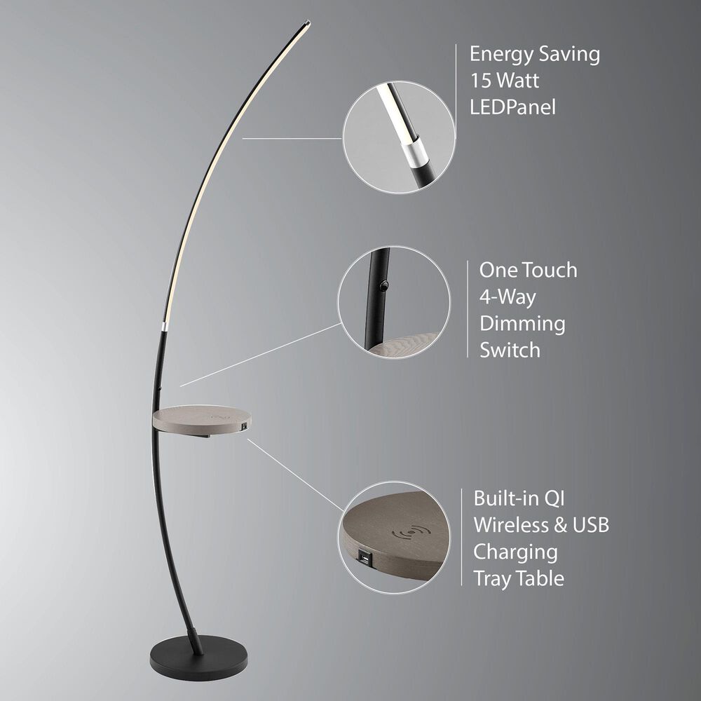 Lite Source Monita LED Shelf Floor Lamp with Wireless Charging + USB in Black, , large