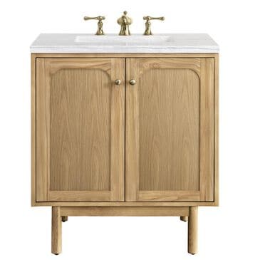 James Martin Vanities Laurent 30" Single Bathroom Vanity in Light Natural Oak with 3 cm Arctic Fall Solid Surface Top and Rectangular Sink, , large