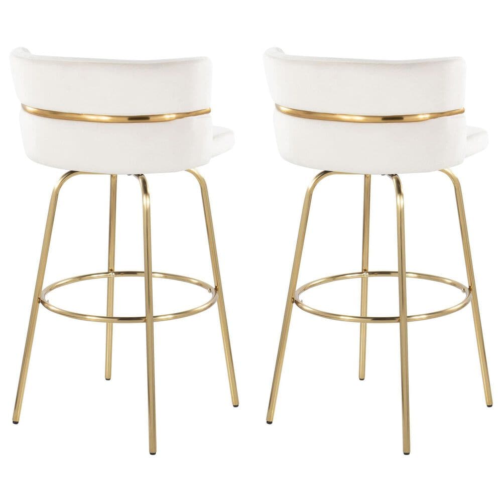 LumiSource Cinch 30" Swivel Barstool with Cream Upholstery in Gold (Set of 2), , large