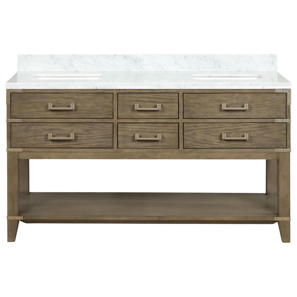 Lexora Home Norwalk 60&quot; Double Bathroom Vanity in Grey Oak with White Carrara Marble Top  and Rectangle Sink, , large
