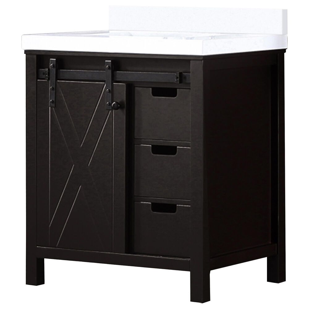 Lexora Home Marsyas 30" Single Bathroom Vanity in Brown with 2 cm White Cultured Marble Top and Rectangular Sink, , large