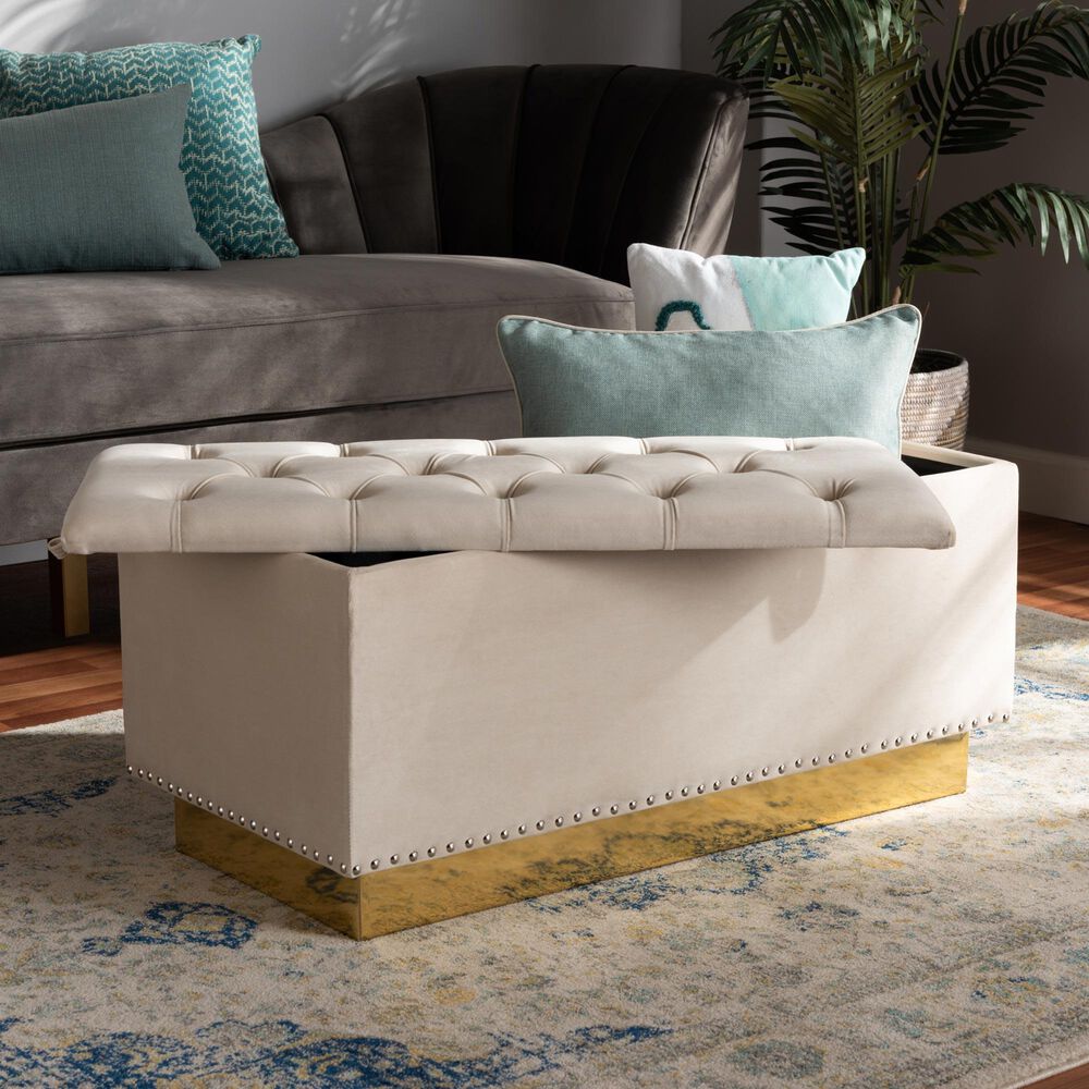 Baxton Studio Powell Storage Ottoman in Beige and Gold, , large