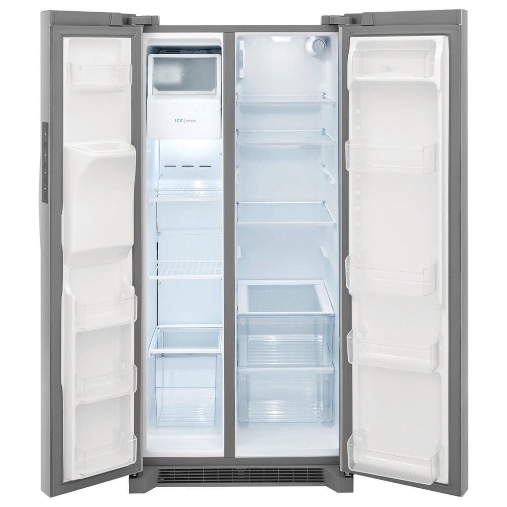 Frigidaire 3 Piece Kitchen Package with 22.3 Cu. Ft.  33&quot; Standard Depth Side by Side Refrigerator, 30&quot; Freestanding Gas Range with Quick Boil Burner, and 24&quot; Built-In Dishwasher with MaxDry in Stainless Steel, , large