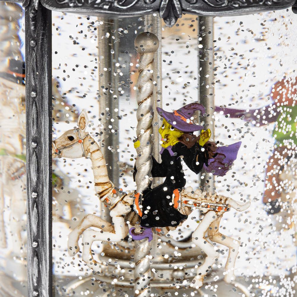 The Gerson Company Lighted Spinning Water Globe Lantern with Rotating Halloween Figurines in Gray, , large