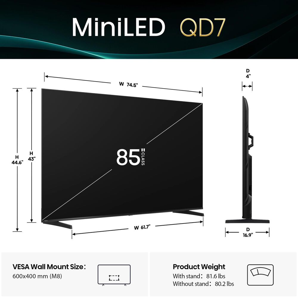 Hisense 85&quot; Class QD7 Series QLED 4K in Black - Smart Fire TV, , large
