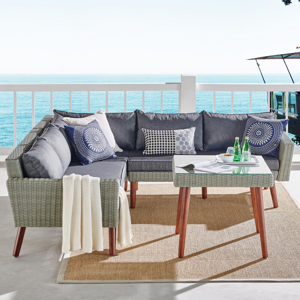 Bolton Furniture Albany Outdoor Corner Sectional with 26" Coffee Table in Brown/Dark Gray, , large