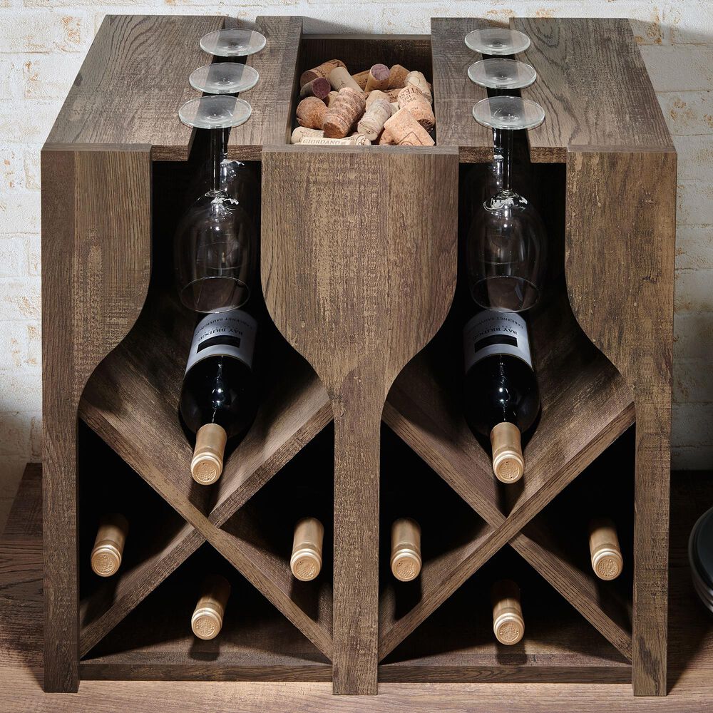 Furniture of America Garrison Wine Rack in Reclaimed Oak, , large