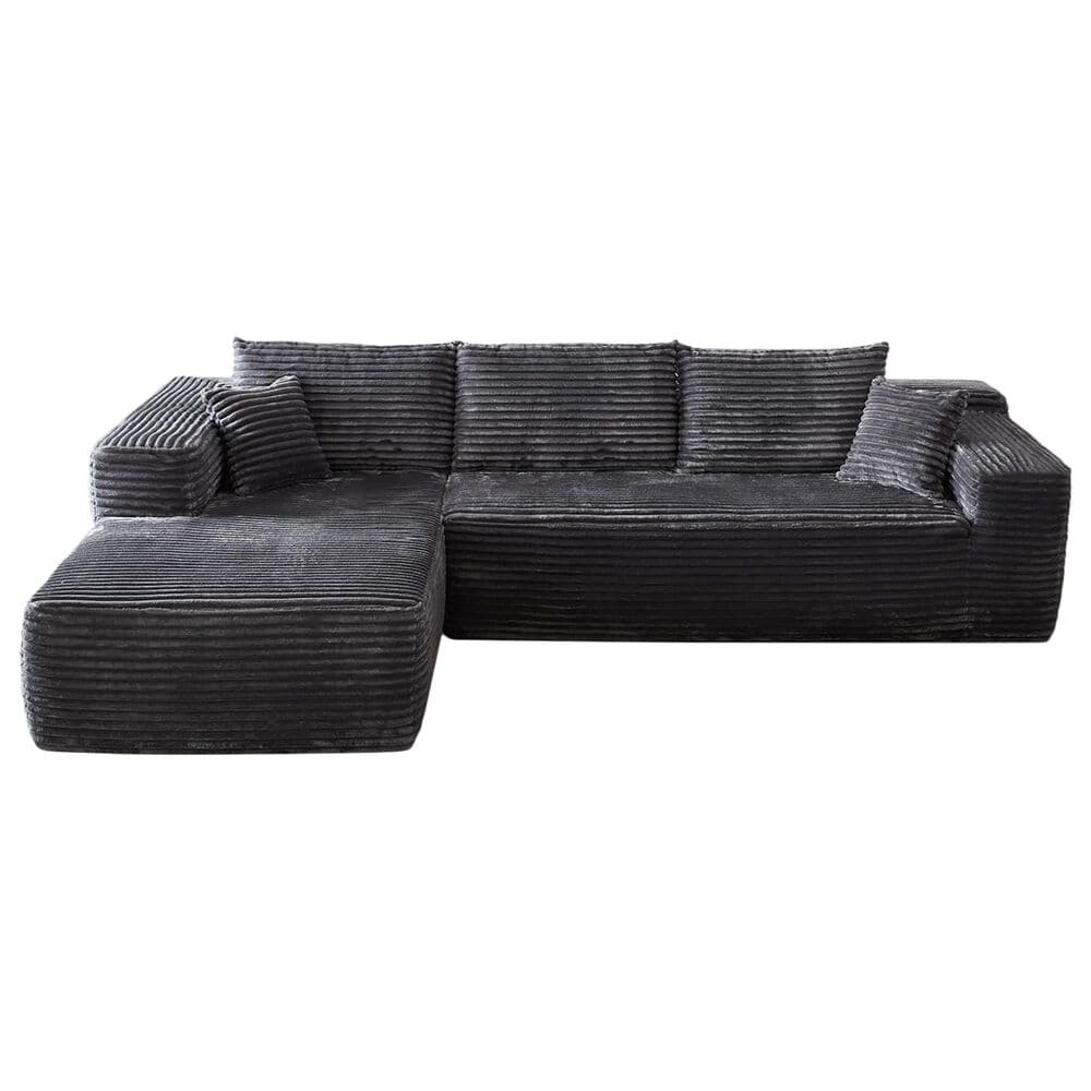 HOMLUX 104" Cloud Sectional Couch Upholstered Modular Sofa with Left L-Shape Chaise, Corduroy Fabric in Gray, , large