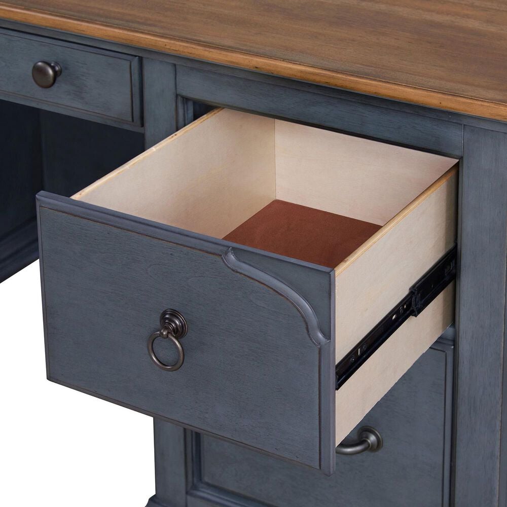 Legends Home Americana 2-Piece Executive Desk with Bookcase Pier Set in Corduroy Blue and Whiskey, , large