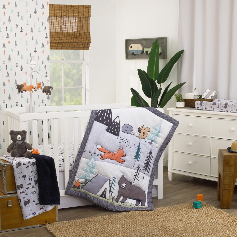 Nojo Baby and Kids Woodland Friends 3-Piece Nursery Crib Bedding Set in Grey, , large