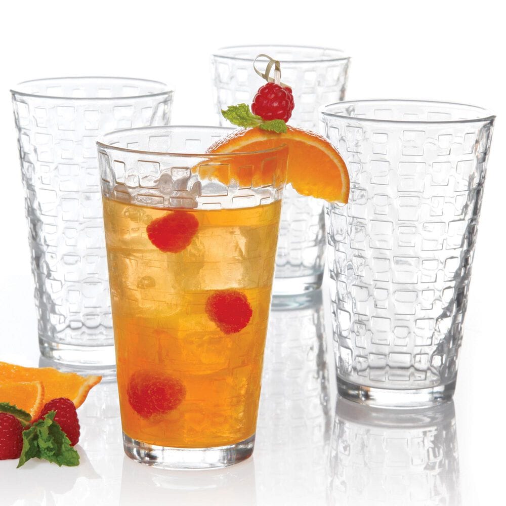 Gibson Homewares Great Foundations 16 Oz Square Embossed Glass Tumbler in Clear (Set of 4), , large