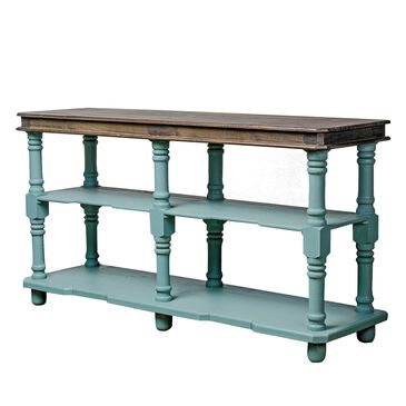 Rustic Imports Console Table in Beach Blue with Limewash Top, , large