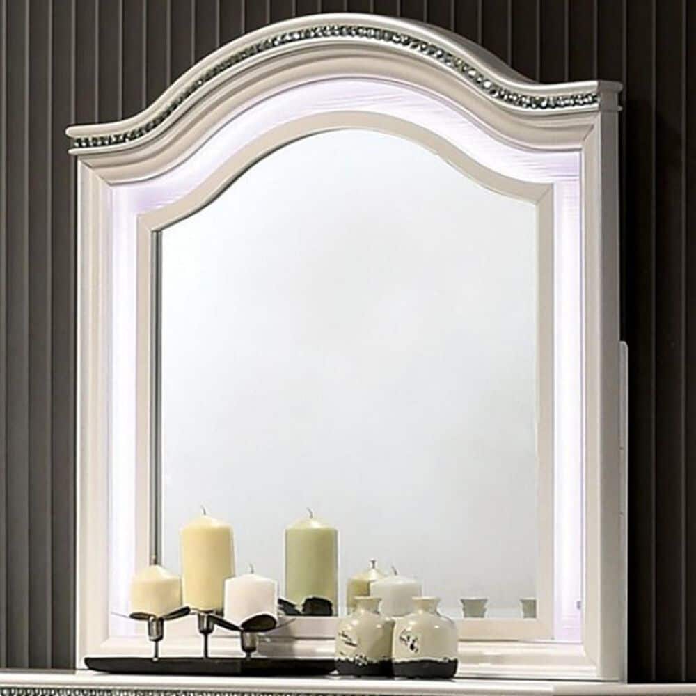 Furniture of America Allie Dresser Mirror with LED Light in Pearl White, , large