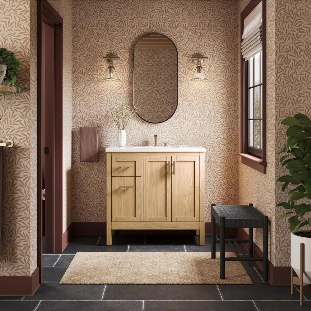 Kohler Hadron 36" Single Bathroom Vanity in Light Oak with 3 cm Bianco Bella Quartz Top and Oval Sink, , large