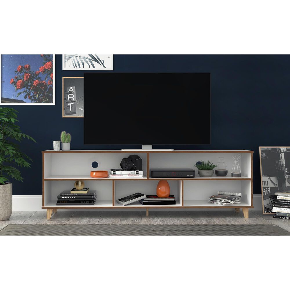 Dayton Warren 70.87&quot; TV Stand in White and Oak, , large