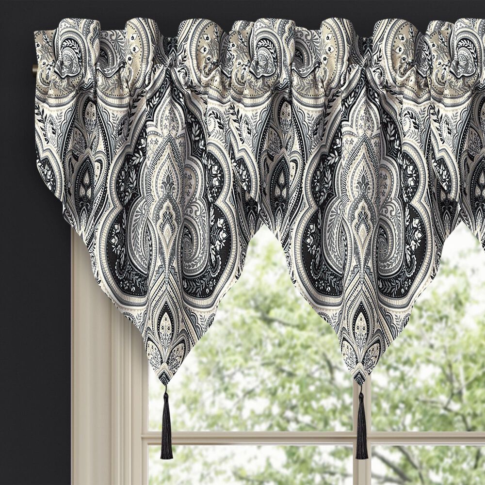J. Queen New York Messina 40&quot; x 21&quot; Window Ascot Valance in Black, Grey and Silver, , large