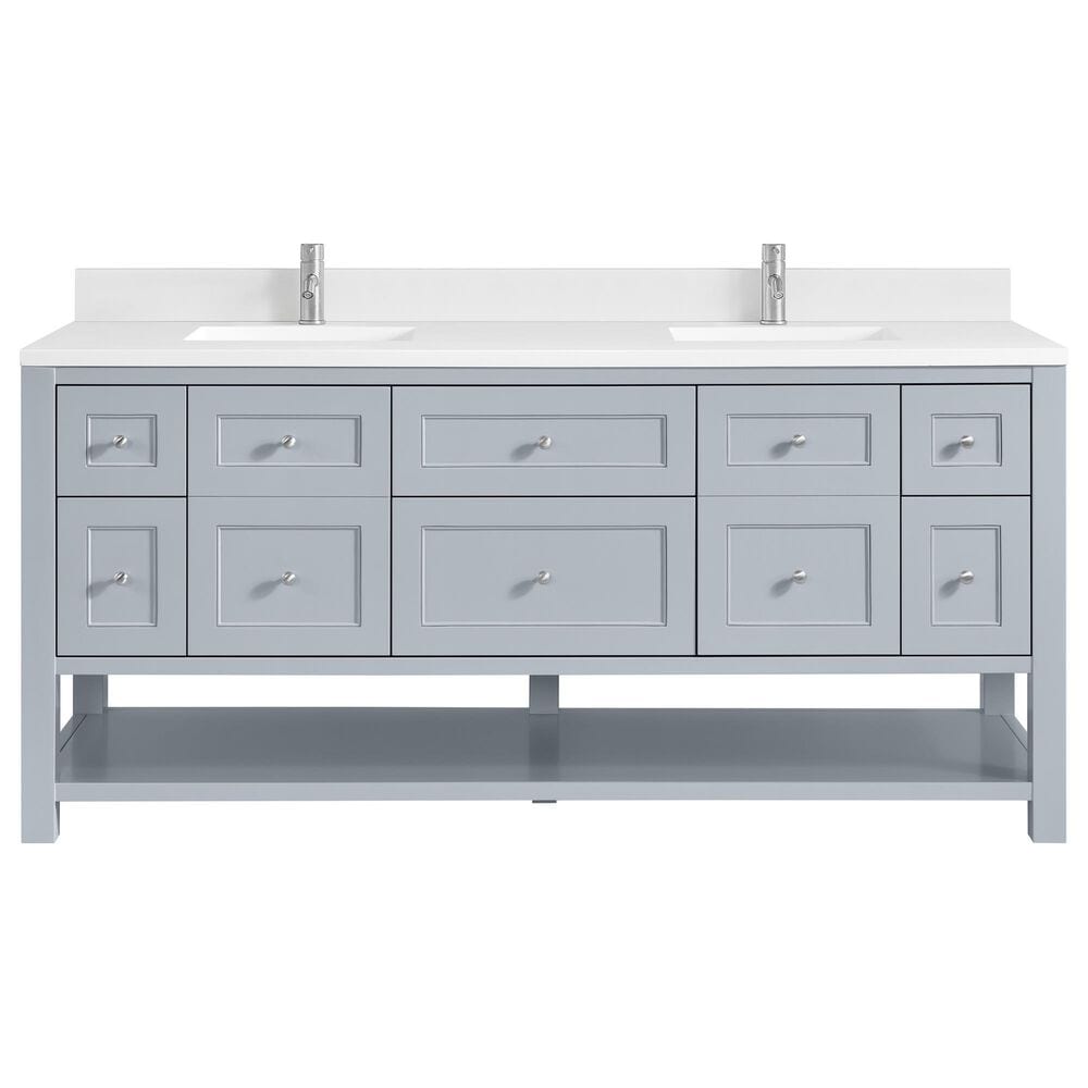 James Martin Vanities Breckenridge 72" Double Bathroom Vanity in Serenity Blue with Single Hole 3 cm White Zeus Quartz Top and Rectangular Sinks, , large