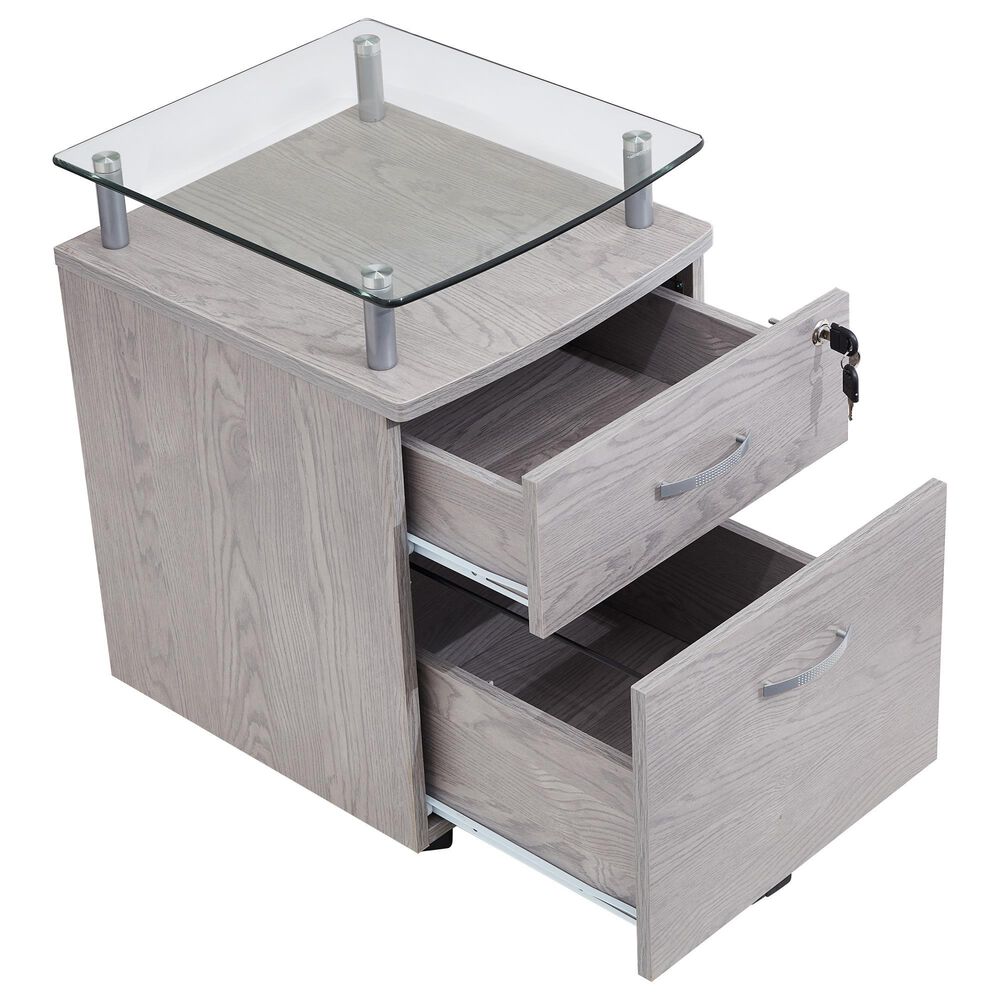 Rta Products Llc Rolling File Cabinet with Glass Top in Grey, , large