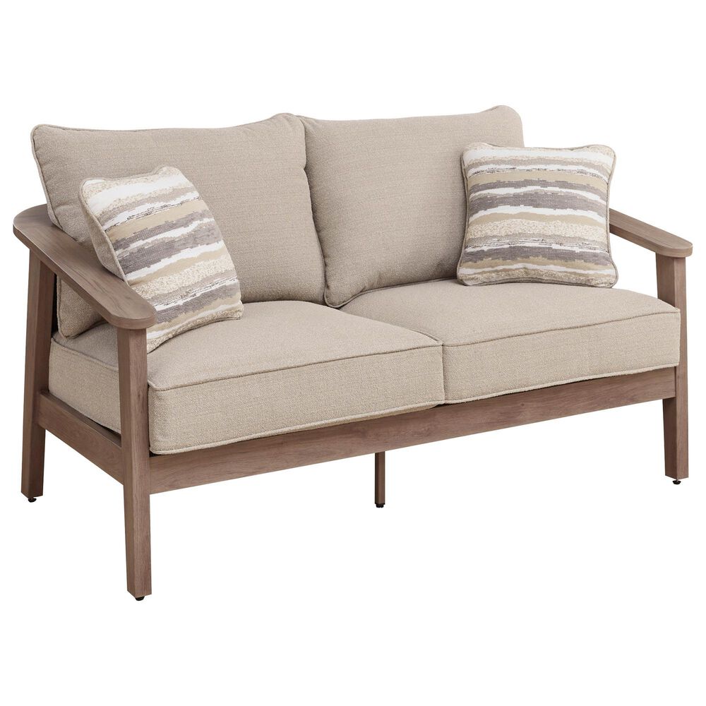 Ashley Harmony Headlands Outdoor Loveseat with Cushion in Natural and Gray, , large