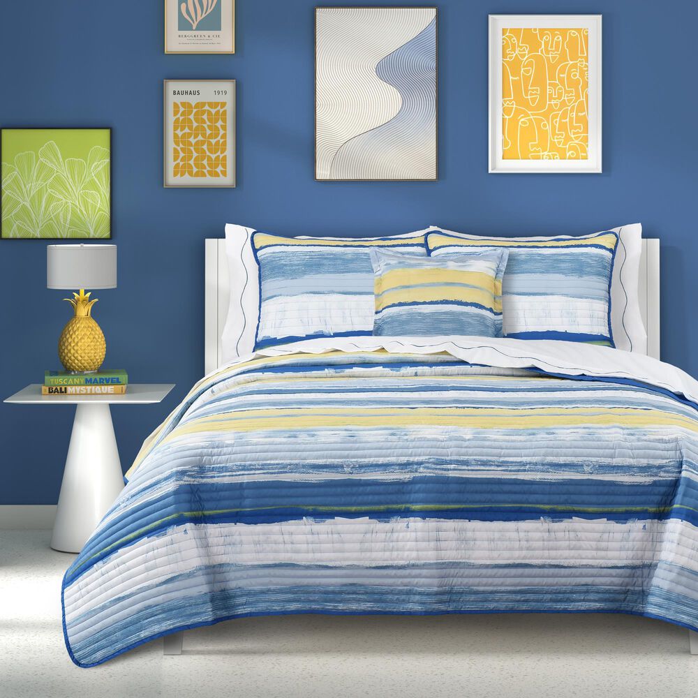 J. Queen New York Seashore 3-Piece Full/Queen Quilt Set in Blue, White and Yellow, , large