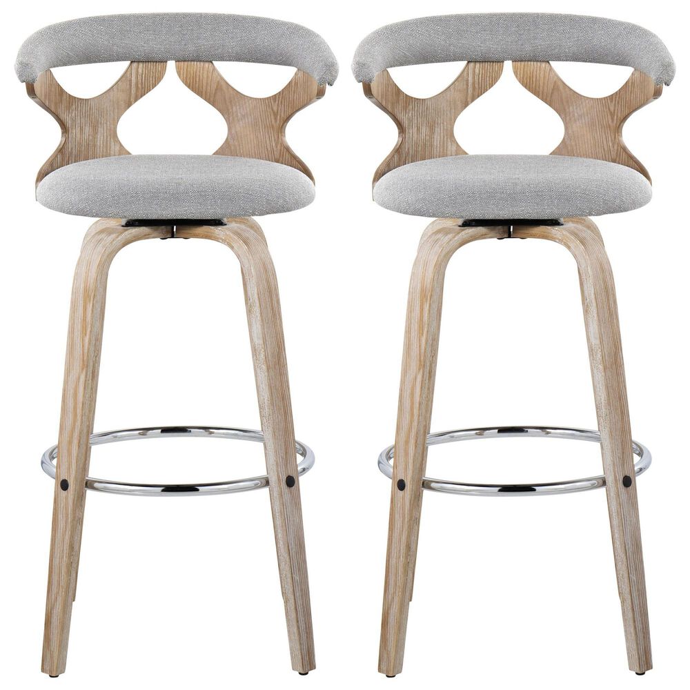 LumiSource Gardenia Swivel Fixed-Height Bar Stool with Cream Faux Leather Upholstery in Chrome and Walnut (Set of 2), , large