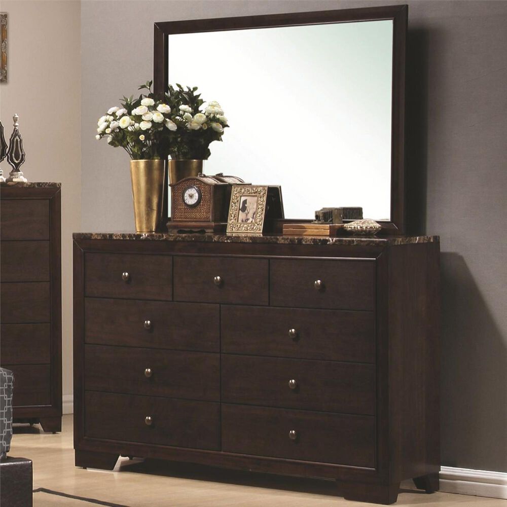 Pacific Landing Conner 9-Drawer Dresser with Mirror in Dark Walnut, , large