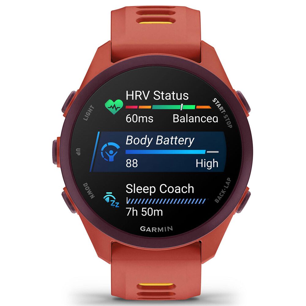 Garmin Forerunner 170 Music Smartwatch 42mm Red Pink Case with Red Pink and Mango Silicone Band, , large
